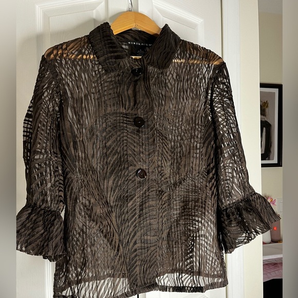 CitiKnits Pleated Organza Button Up Blouse - Picture 2 of 5